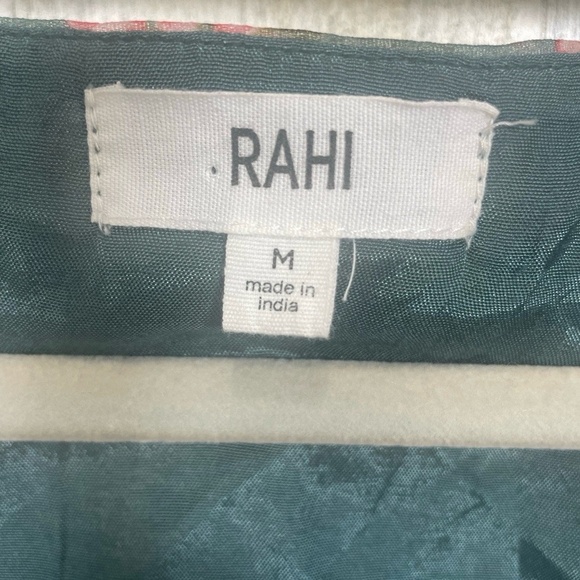 RAHI Anthropologie Teal Floral Mini Dress Size M Sheer Puff Sleeve Button Front - Picture 6 of 8